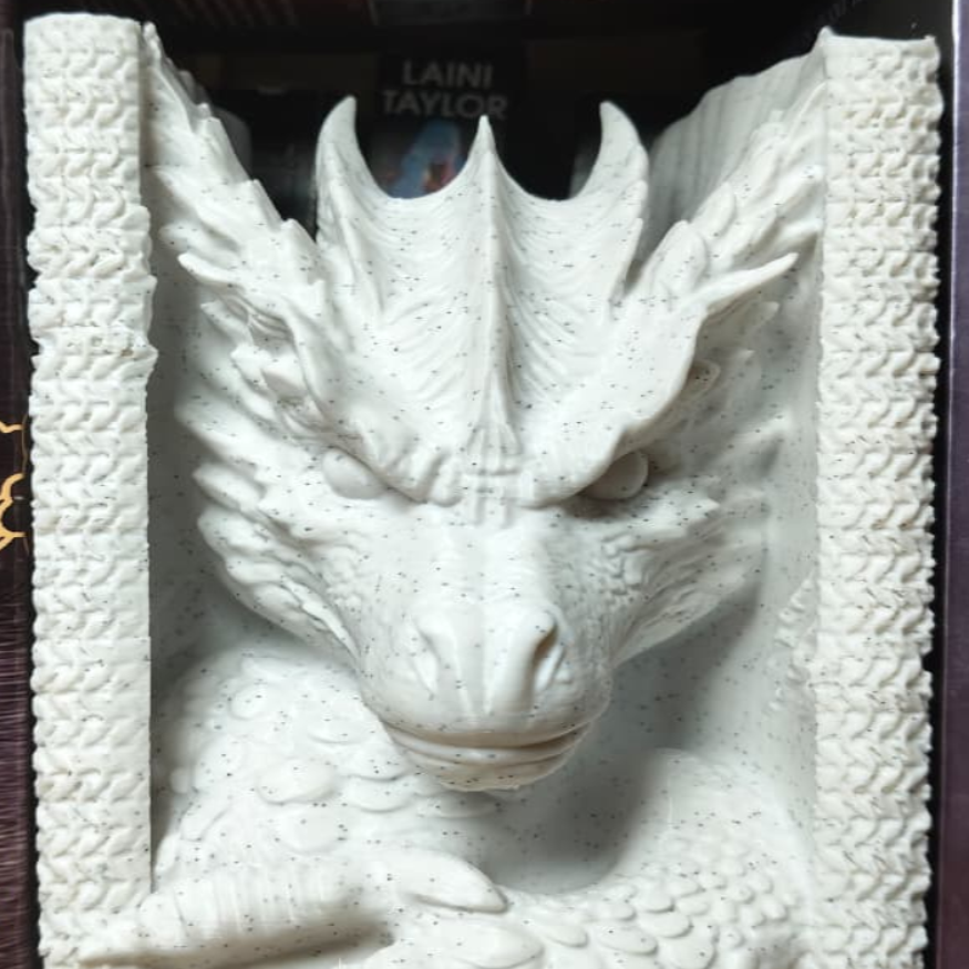 White dragon sculpture in a textured frame